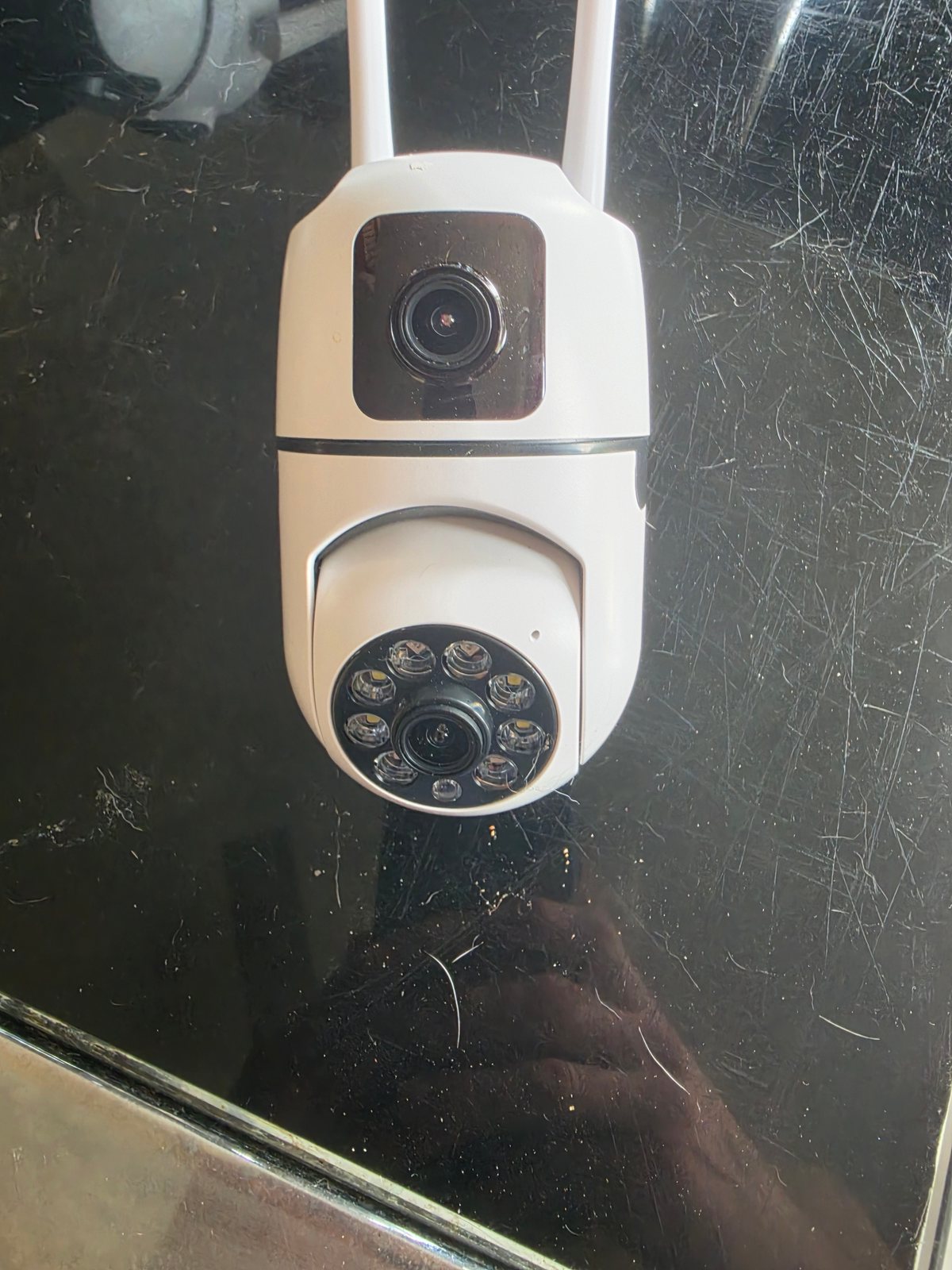 White dual-lens camera
